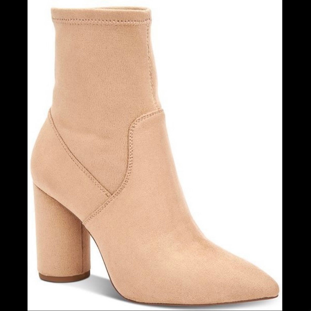 BCBGeneration Ally Stretch Microsuede Beige Heeled Ankle Boots 9B
